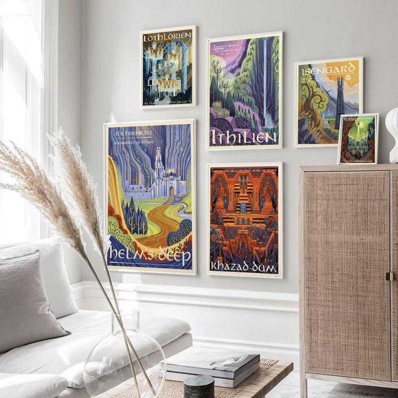 Ring Art Poster Wall Retro Travel Abstract Canvas Vintage Film Mordor Castle Lord Magic Painting Kid Bed Room Home Decor Picture