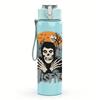 1PC Skeleton skull band orange print 750ml colorful plastic sports water bottle leakproof pop up lid with straw for outdoor work home use