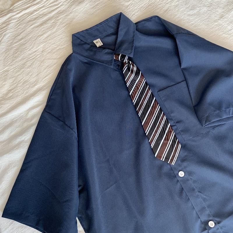 Коричневые винтажные рубашки, женские японские городские блузки с короткими рукавами для девочек, оверсайз, с рукавами в пять точек, униформа DK, топы