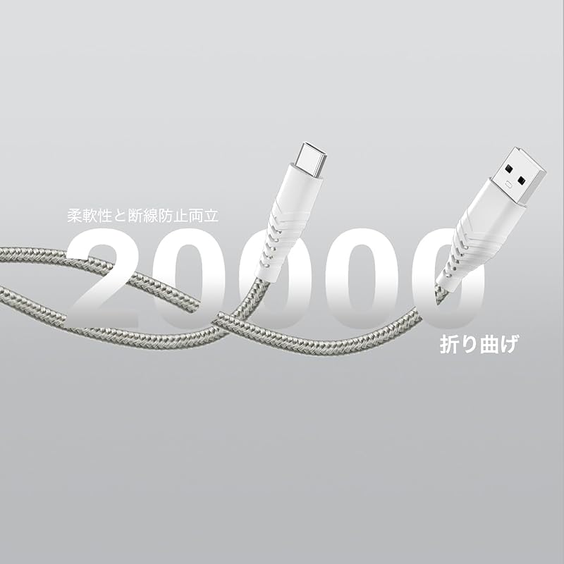 Acbands USB Type C Cable [Set of 2 / 1m+2m Gray] QC3.0 Compatible 3A Heavy Duty Braided Cable USB-A&USB-C Taipushi Rapid Cable