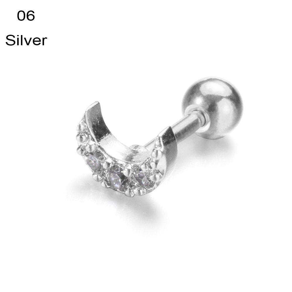 Серьги-гвоздики Helix Tragus Star Moon Heart CZ Пирсинг ушей Серебряные золотые украшения для тела