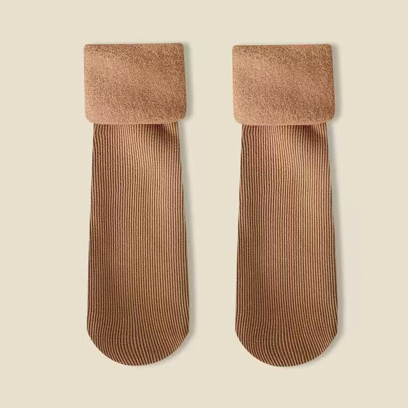 5 Pairs Of Fleece Thickened Snow Socks Thermal Striped Medium Tube Socks Heel-Less Floor Socks