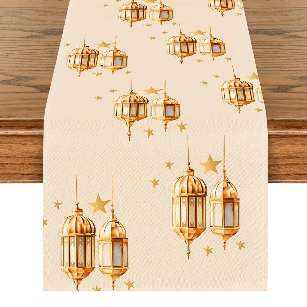 Vintage Moon Star Table Runner Washable Dinner Table Cloth Ramadan Table Runner Kitchen