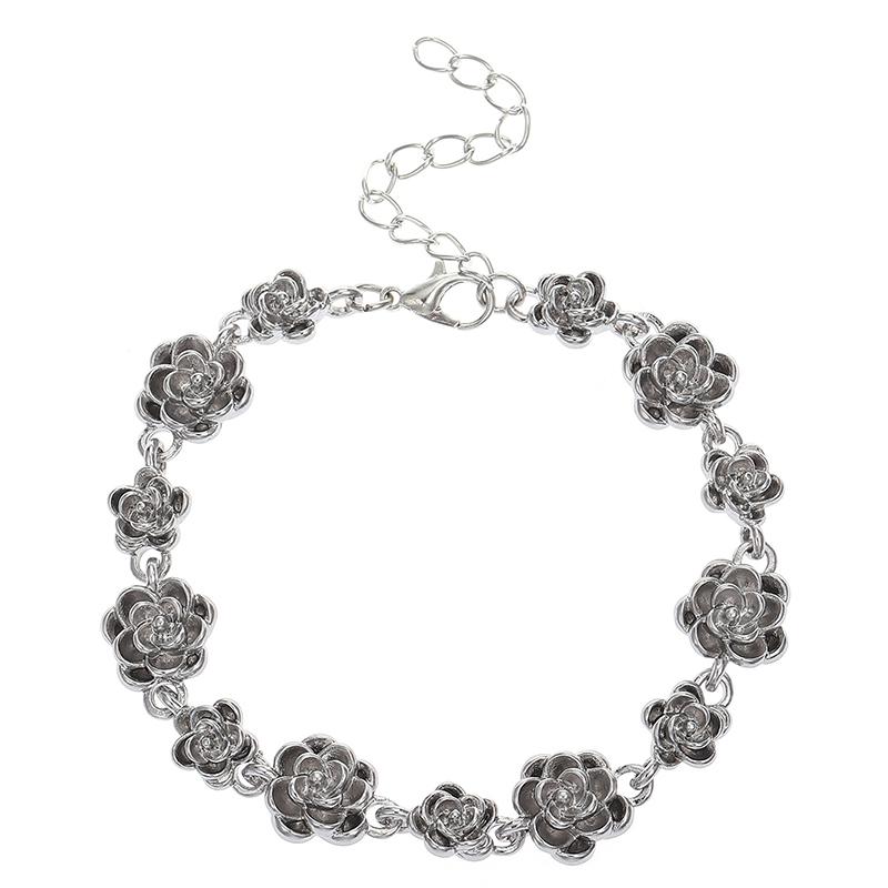 Ретро Винтаж Роза Браслет Цепочка Для Женщин Сплав Цветок Браслет Темперамент Ювелирные Изделия Модные Подарки Аксессуары