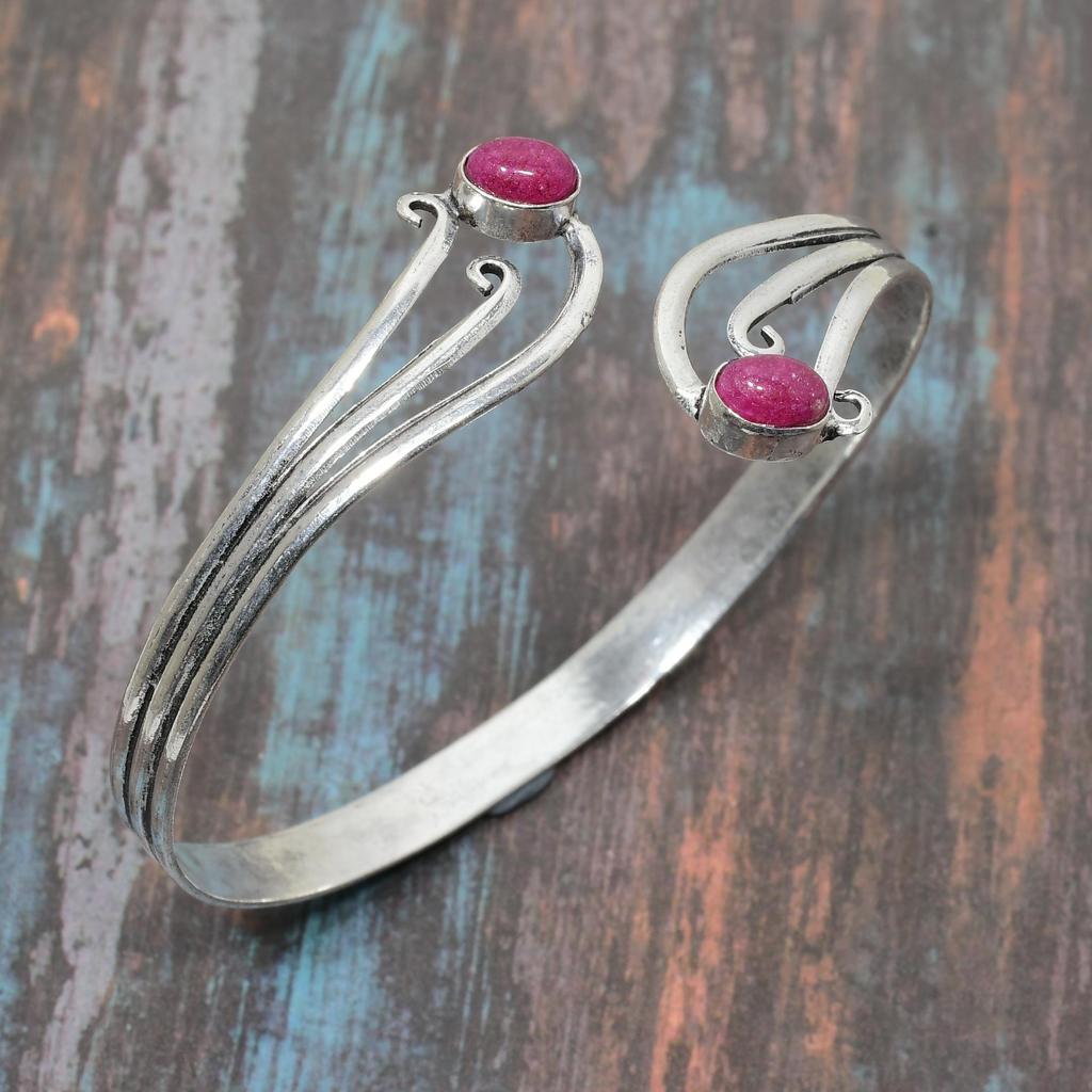 Кашмирский красный рубиновый драгоценный камень Твердый стерлинговый серебристый стерлинговый серебристый стерлинговый серебристый 925 браслет регулируемый