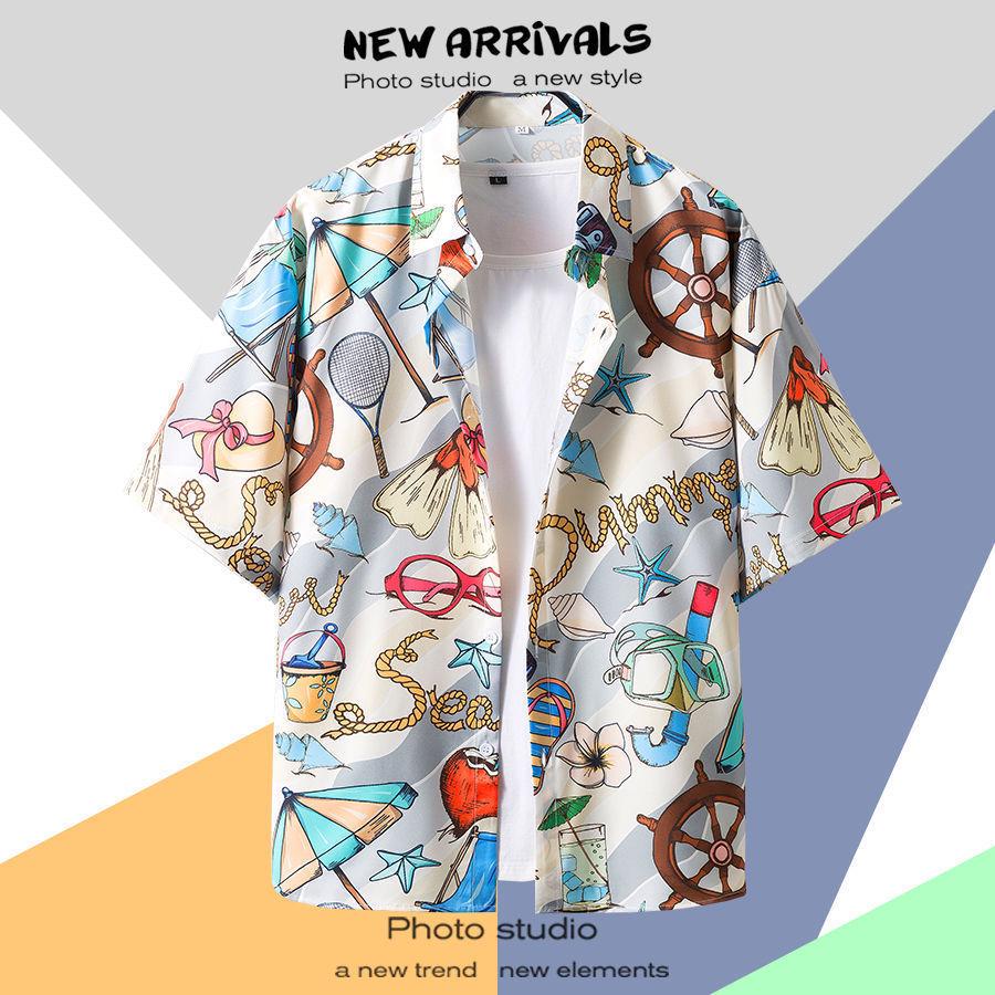 Летняя свободная гавайская рубашка с цветочным узором в корейском стиле для мужчин