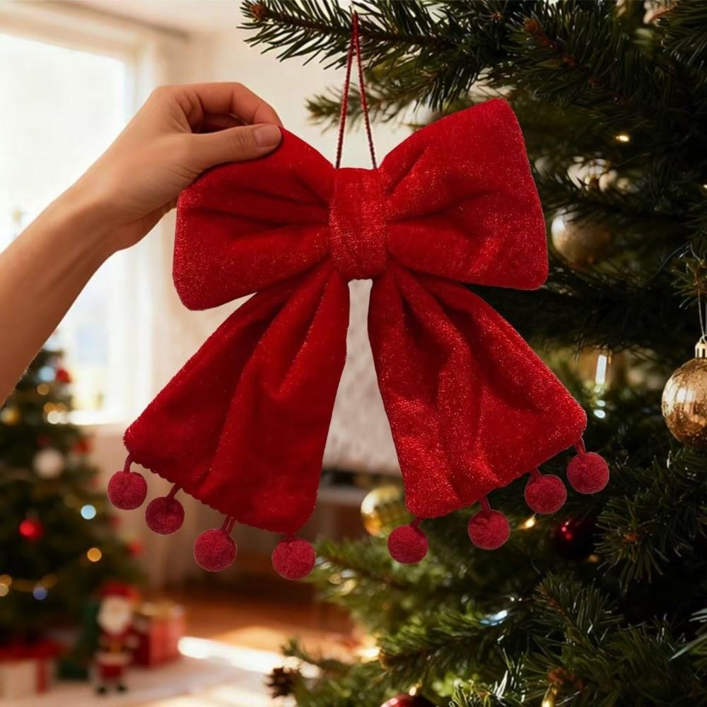 Hanging Christmas Bow Ornament Fabric Holiday Bow Decoration  Window