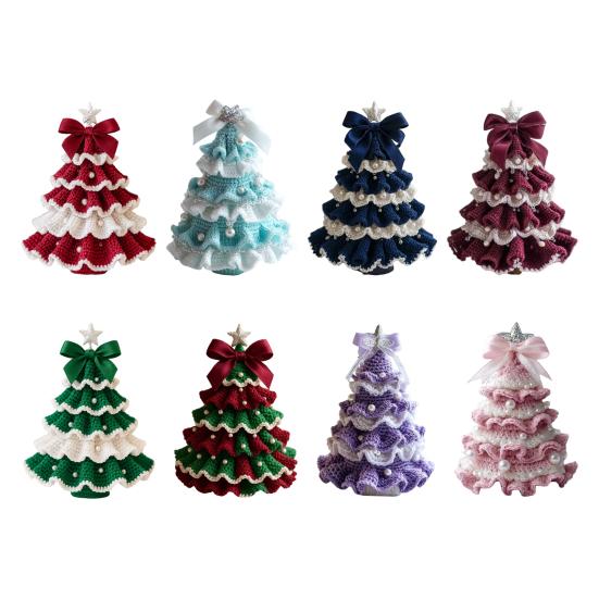 Handmade Crochet Christmas Tree DIY Crochet Christmas Tree Kit with Bow Faux Pearl Decor Holiday Craft Starter Set for Beginners