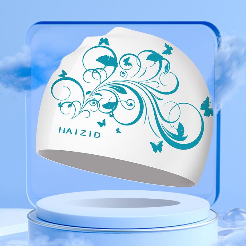 Силиконовая шапочка для плавания со свежим сладким цветочным принтом для женщин, модная шапочка для плавания с длинными волосами, защита ушей, аксессуары для бассейна