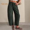 Женские вельветовые брюки с эластичной талией, средней посадкой, застежкой-молнией на пуговицы, широкие повседневные брюки с карманами, однотонные брюки