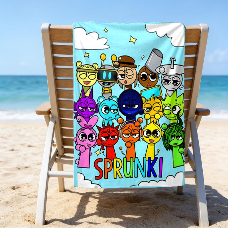 proof beach towel with a Sprunki1 pattern - soft,absorbent,quick-drying,machine washable - perfect for swimming,camping,bathing