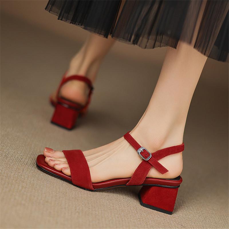 Fashion New Summer Sandals Genuine Leather Women Shoes Square Toe Sandals for Women Fashion Chunky Heels Sandals Shoes High Heels