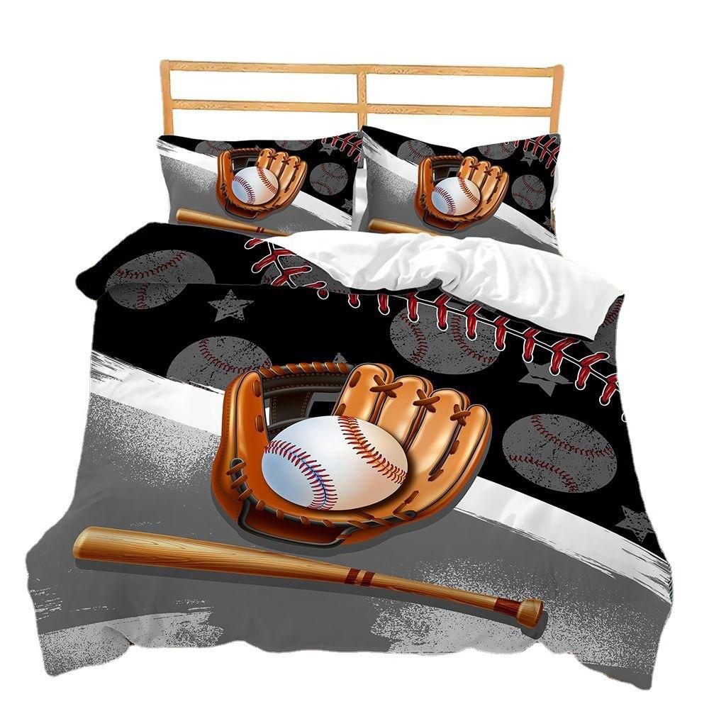 Quilt Cover Baseball Sports Pattern Printing Quilt Cover Pillowcase 3D Digital Printing Three-Piece Set