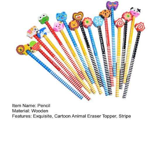 20/30/40 шт. разноцветных полосатых карандашей с ластиками в виде мультяшных животных, детские деревянные карандаши для школы