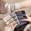 Women's Spring and Autumn Vintage Collage Striped Embroidered Letters In Cylinder Stack Socks