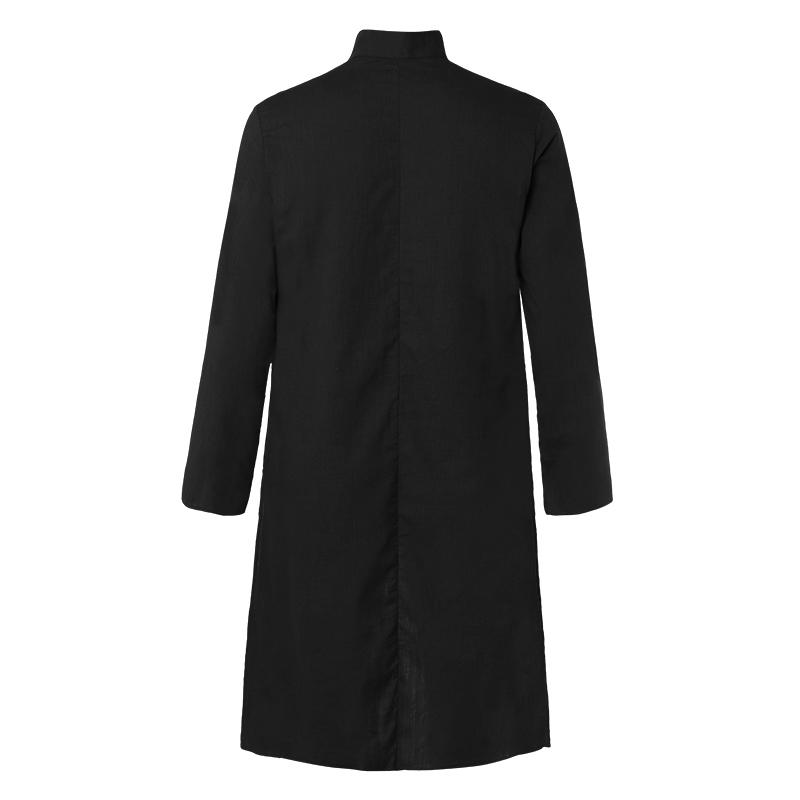 Spring Vintage Men Casual Shirt Stand Collar Long Sleeve Solid Color Tops Streetwear