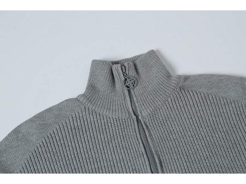 Men's Solid Color Zip-Up Long Sleeve Knitted Cardigan - Autumn/Winter