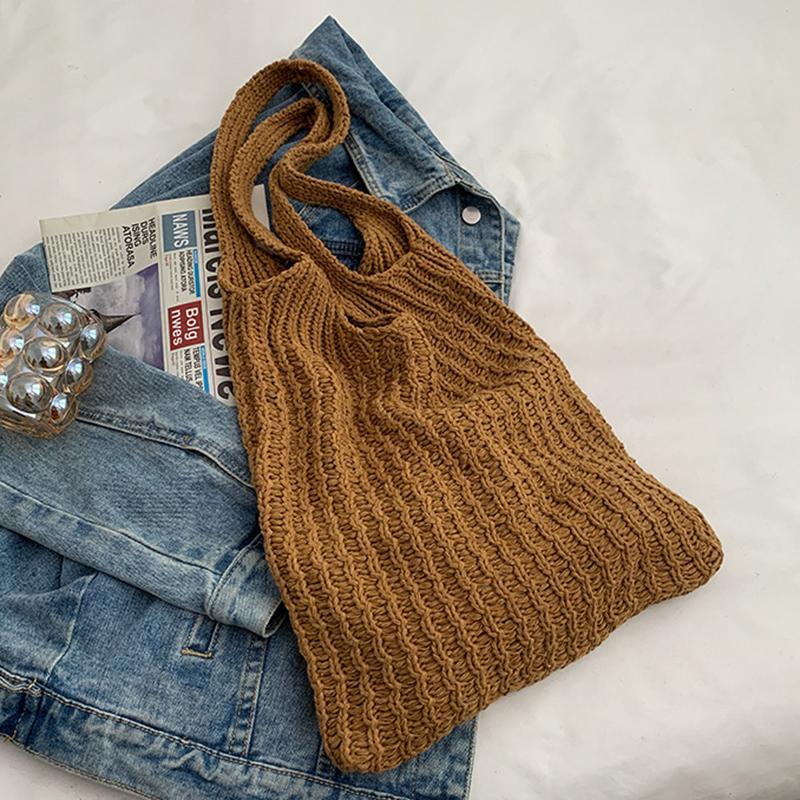 Пляжные сумки Женская сумка через плечо Вязаная крючком сумка Дизайнерская вязаная сумка-шоппер с полой ручкой сверху