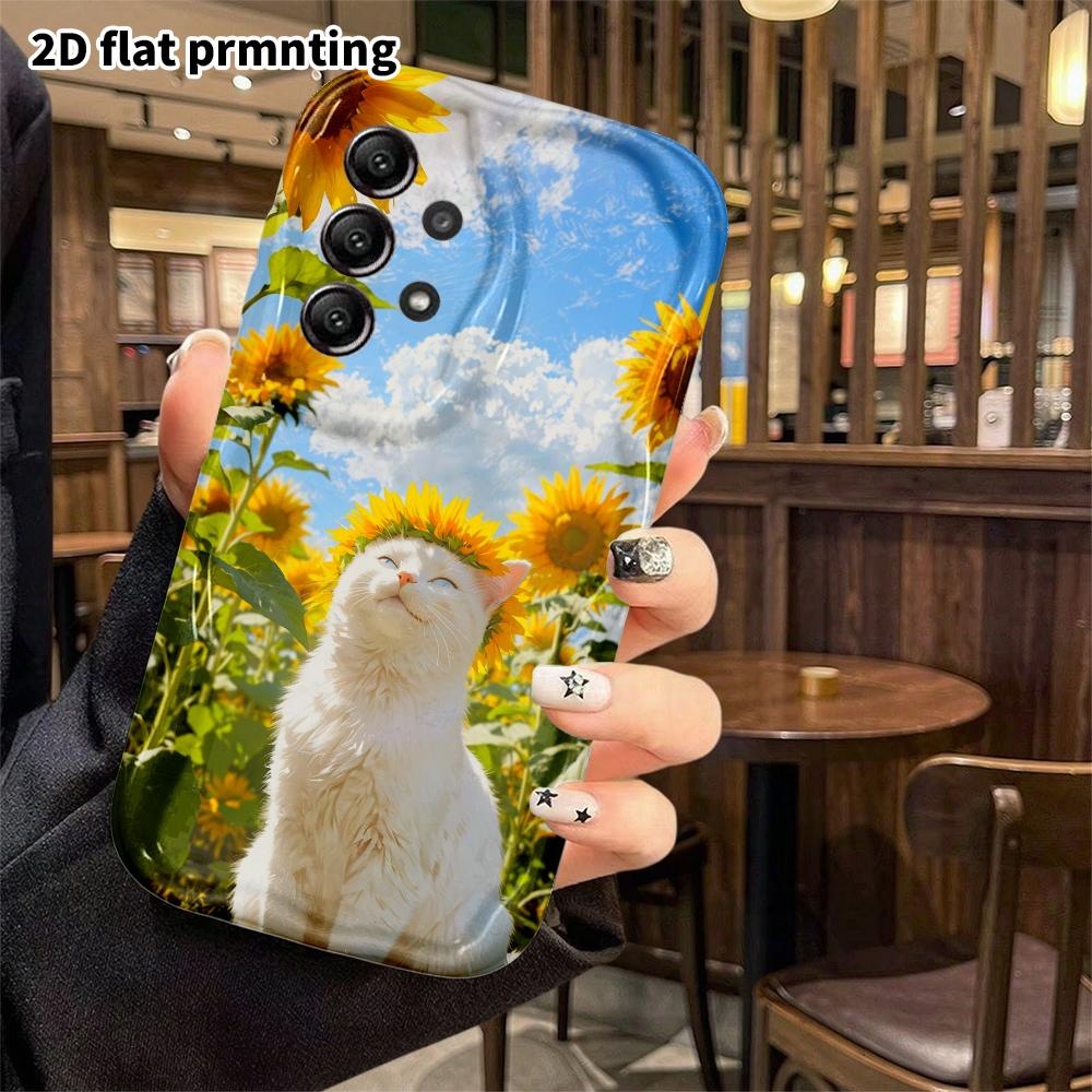 Чехол для телефона: Плоский 2D защитный чехол для Samsung Galaxy A34 A35 M05 M06 S20 S22 S21 FE Plus 5G, Цветочное море Маленький белый кот, идеальный праздничный подарок для Криса