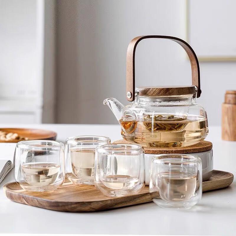 High Borosilicate Glass Teapot with Acacia Wood Handle