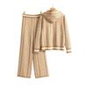 European Style Women's Spring Knitted Set: Hooded Sweater & Slimming Wide-Leg Pants