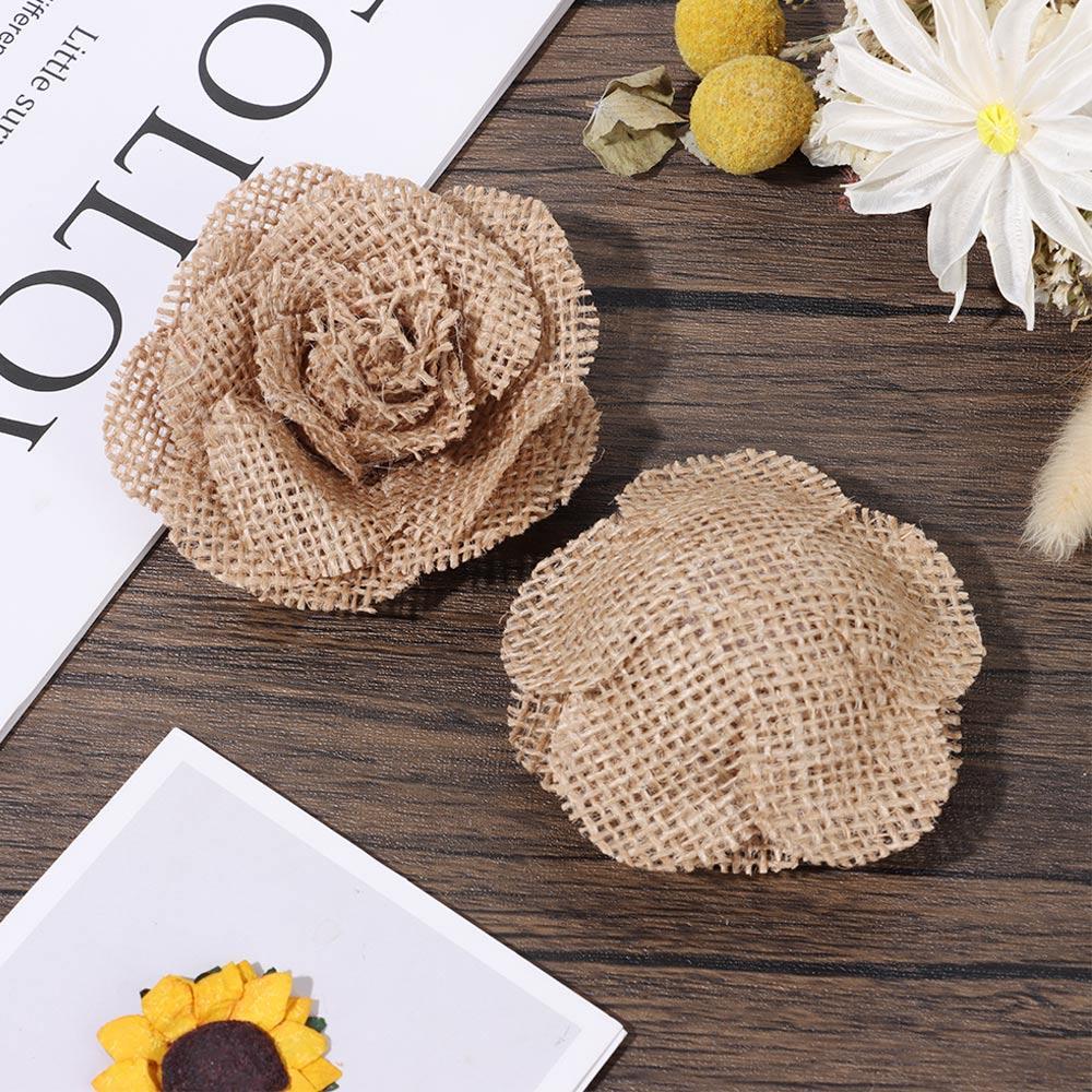 Fashion Home Decor Rose Heads Jute Burlap Natural Hessian Handmade Flowers Retro Wedding Decoration