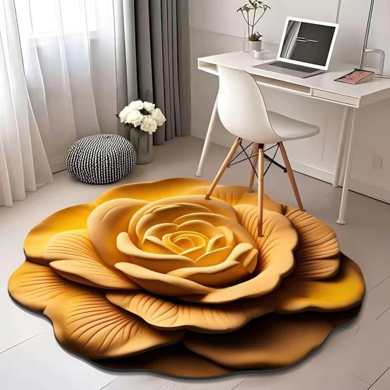 Floral Plush Floor Mat Non-Slip Absorbent Diatomaceous Earth Rug 3D Visual Flower