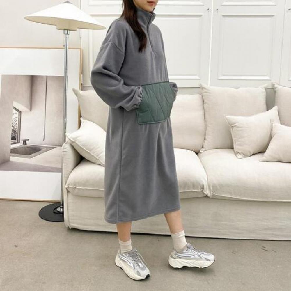 New ArrivalS Open Run Women S Anmuji looSe Fit Winter Pocket Long dreSS Half Zip