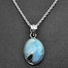 Овальный Кабошон Натуральный Ларимар (14,52 карата) Ожерелье с подвеской Твердая подвеска из стерлингового серебра 925 пробы с цепочкой Ювелирные изделия для женщин или девочек