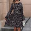 2025 New Autumn Women's Long-sleeved Pleated Floral Dress Women