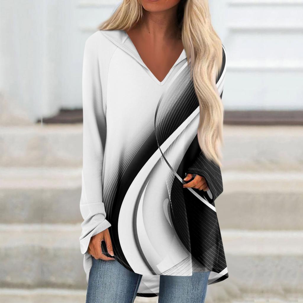 Женские свободные топы с V-образным вырезом и капюшоном с длинными рукавами, повседневные топы, домашние пижамы для отдыха, топы