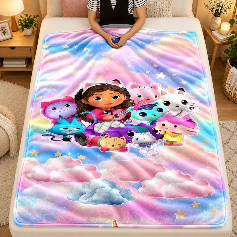 Flannel BlanketGabby’s Dollhouse Warm Soft Throw Blanket for Indoor Sofa Bed Living Room Use