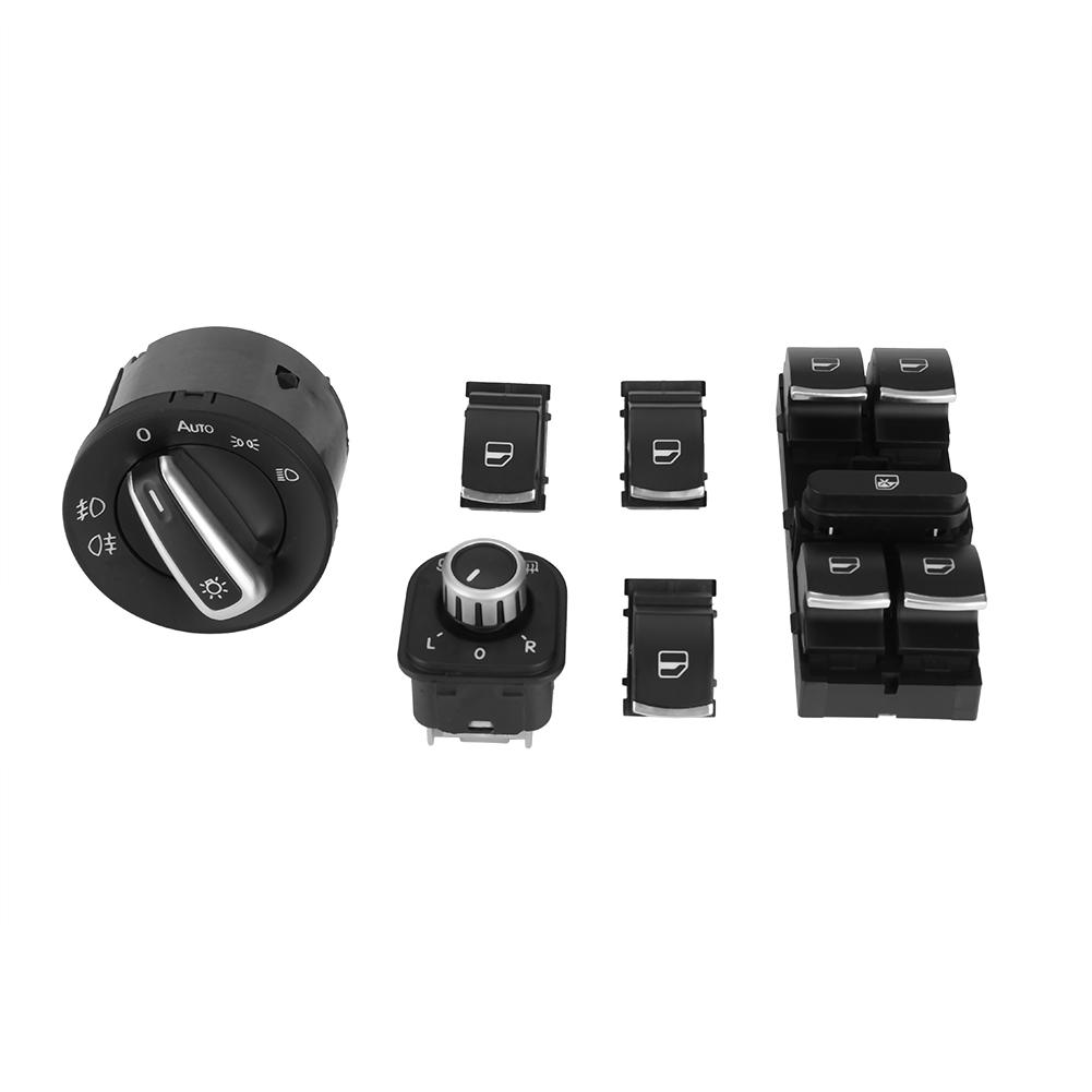 6Pcs Car Headlight Rearview Mirror Power Windows Switch Button Control for  Passat CC Jetta