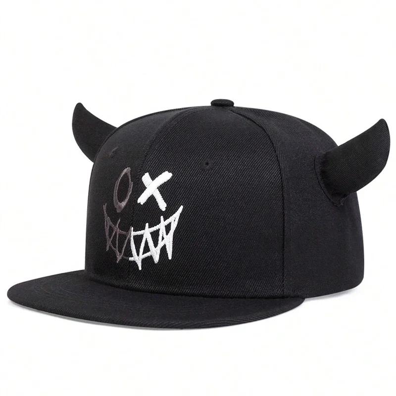 Hip-Hop Personality Horn Cow And Face Smiling Neutral Gender Women Men For Hats Spring Autumn Outdoor Adjustable Casual Baseball Caps Sunscreen