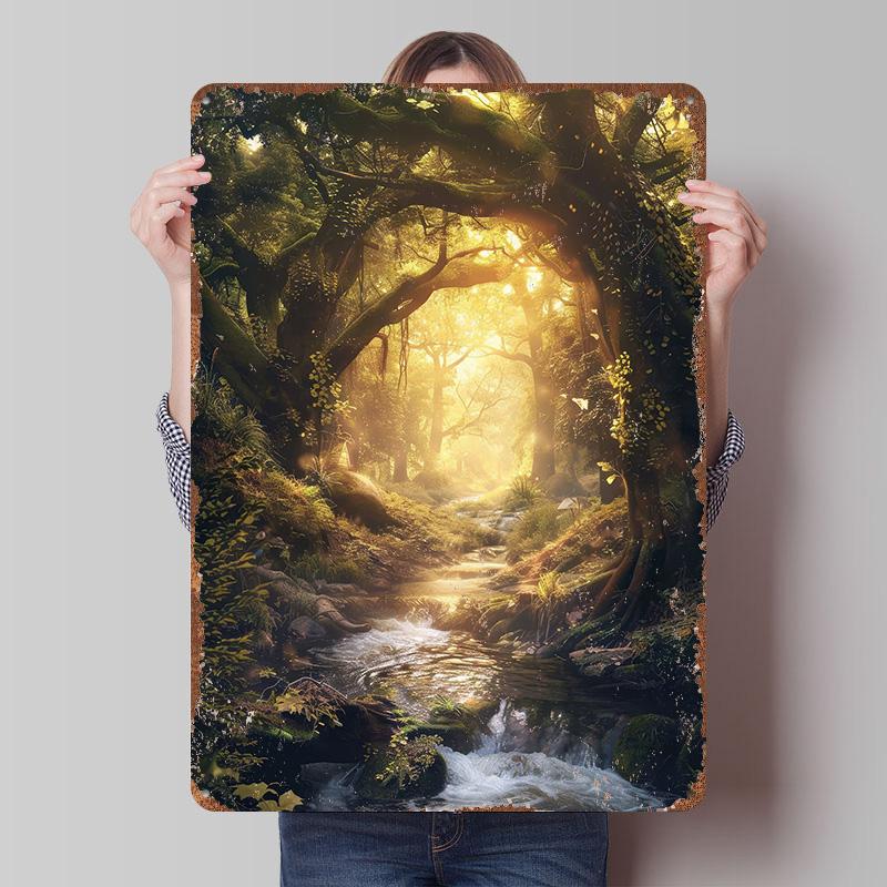 Fantasy Magical Forest Art Poster Customized Wall Art Vintage Metal Signs Retro Tin Plaque for Man Cave Home Decorations Decor