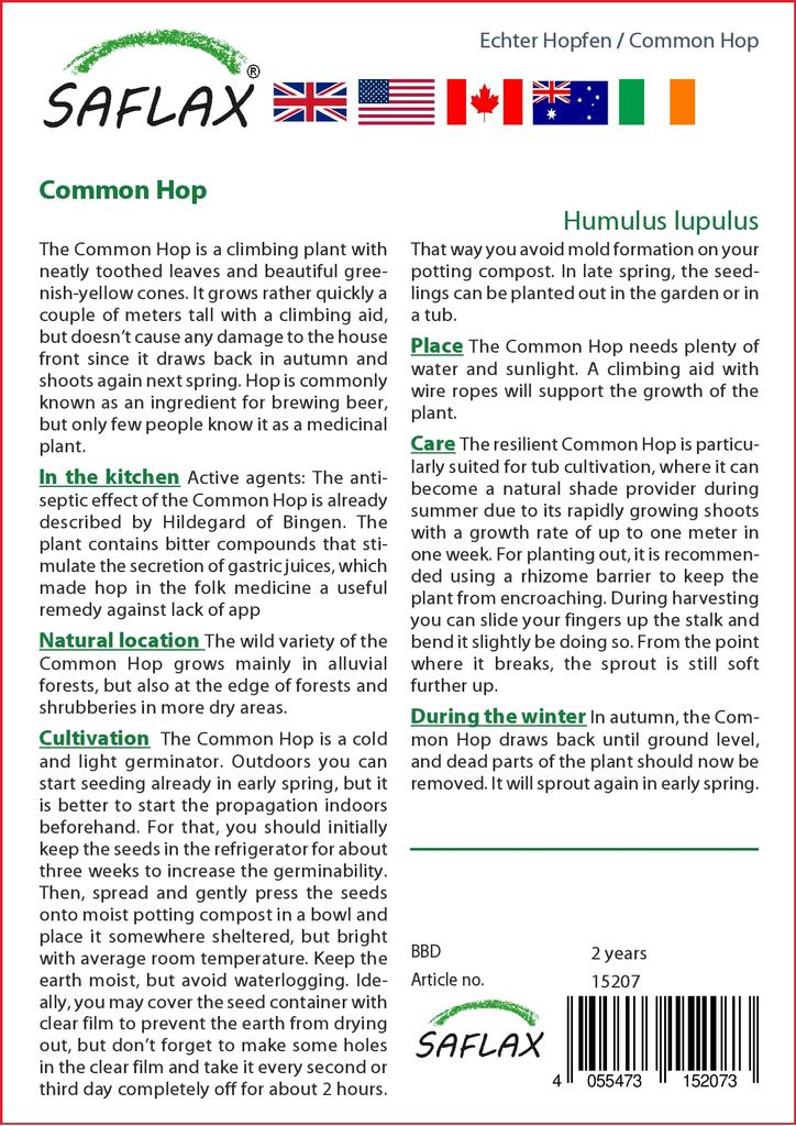 SAFLAX Garden in the Bag - Хмель обыкновенный - 50 семян - С субстратом в подходящем пакете - Humulus lupulus