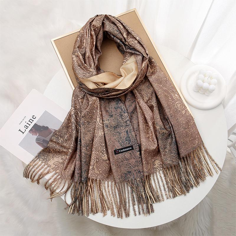 Warm Luxury Brand Cashmere Scarf Women Thick Print Shawl and Wraps Ladies Blanket Foulard Winter Pashmina Bandana Bufanda