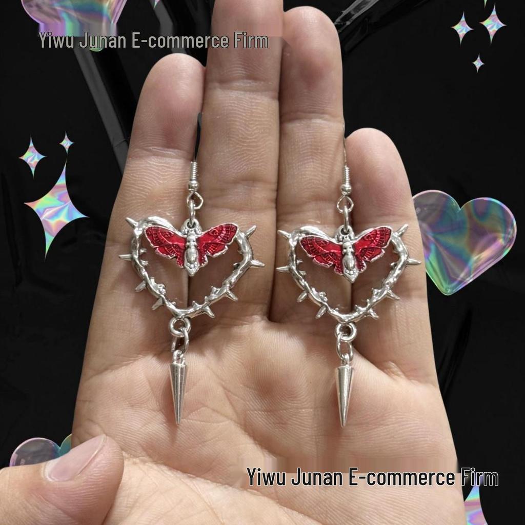 Cross-border Dark Gothic Punk Moth Rivet Heart Cone Thorns Earrings
