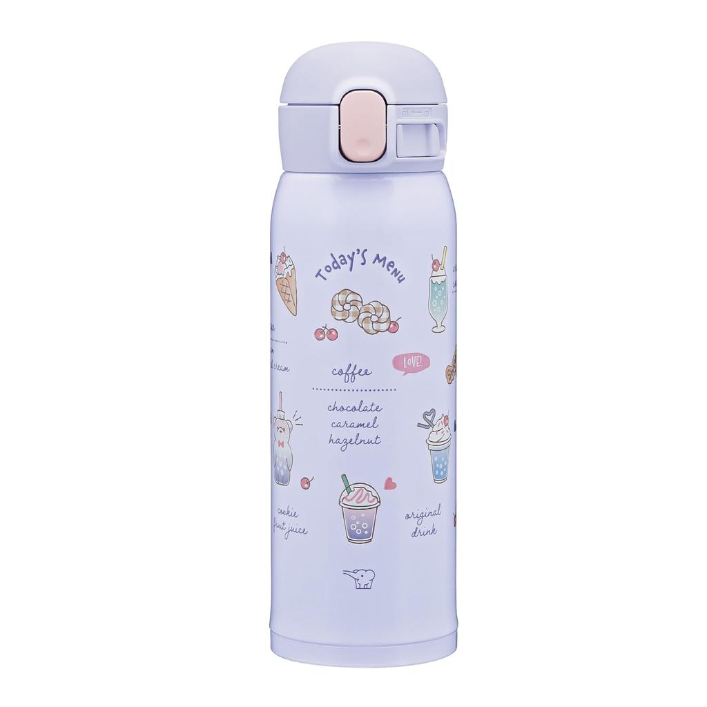 Zojirushi Mahobin Stainless Steel Mug Water Bottle for Children 480ml One Touch Type Seamless Only 3 Care Points Sweets Purple SM-WH48-VZ