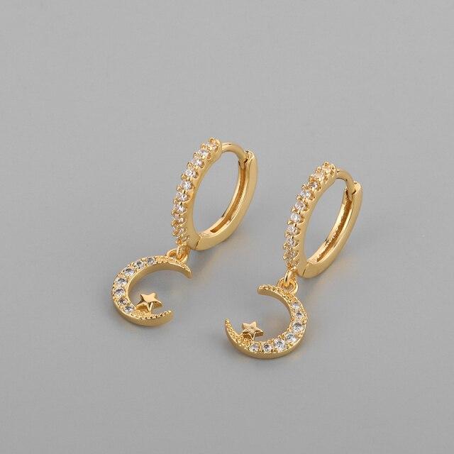 925 стерлингового серебра маленькие звезды луна серьги кольца для женщин предотвратить аллергию подвески серьги изящные ювелирные изделия
