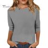 Women Casual T-shirt O-neck 3/4 Sleeve Pullover Tops Solid Color Slim Fit Tunic Tops Stretchy Tee Shirt Streetwear