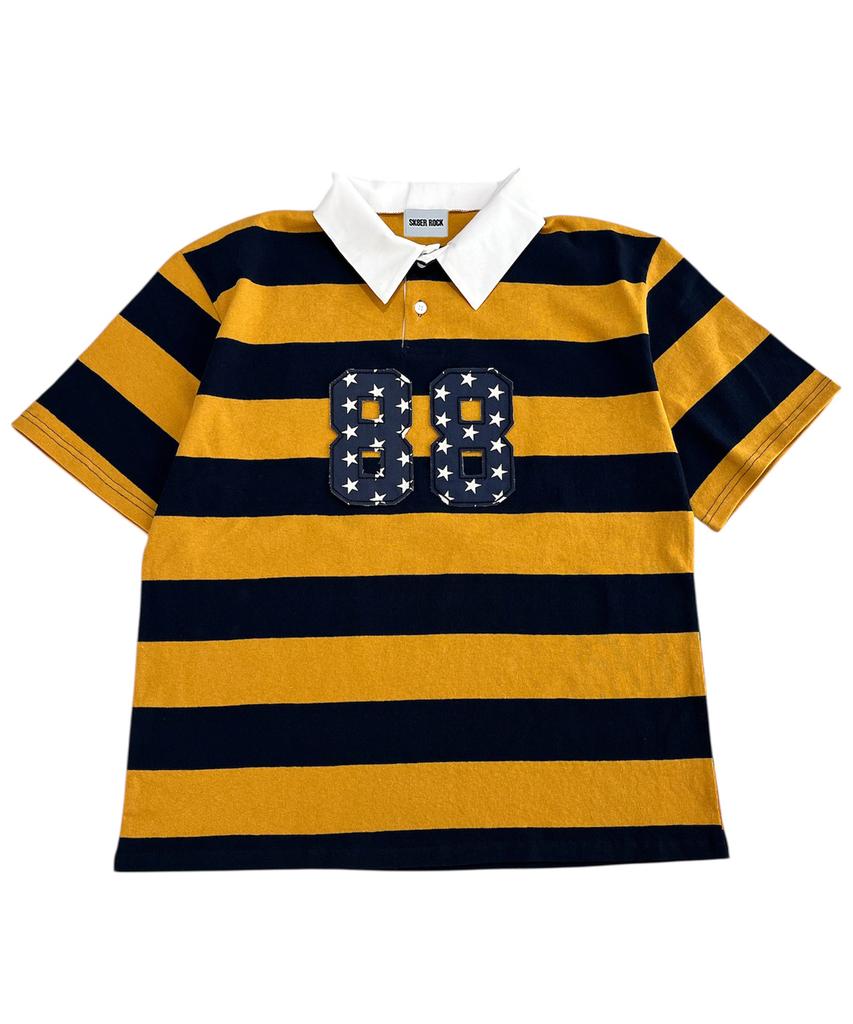 SK8ER ROCK 88 Stripe Rugby Shirt ((Mustard*Navy))