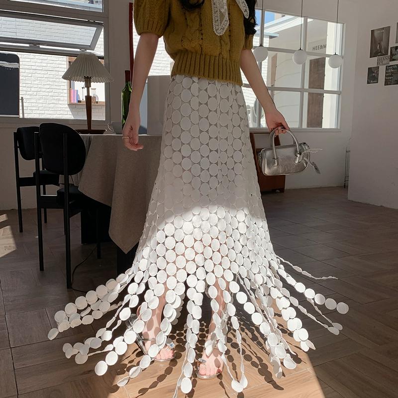 Dimanaf 2025 Новая женская юбка трикотажное кружево длинное праздничное ажурное сексуальное летнее стильное свободное базовое платье