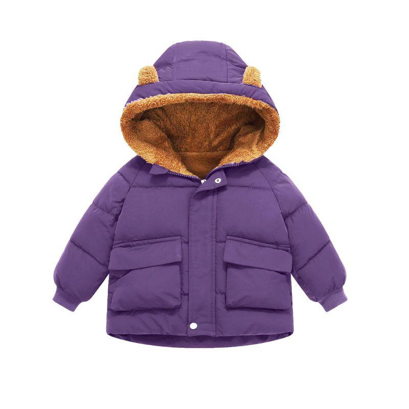 2-8 Years Kids Fleece-Lined Thickened Hooded Jacket Winter Coat