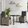 VidaXL 3-piece Garden Dining Set with Grey Poly Rattan Cushions 3380386