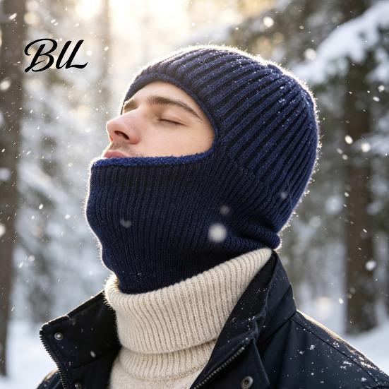 Soft Winter Hat Men Knit Hooded Scarf Hat, Warm Balaclava Hood for Cold Weather Protection Weather, Windproof Neck Warmer Skull Cap Outdoor Cycling