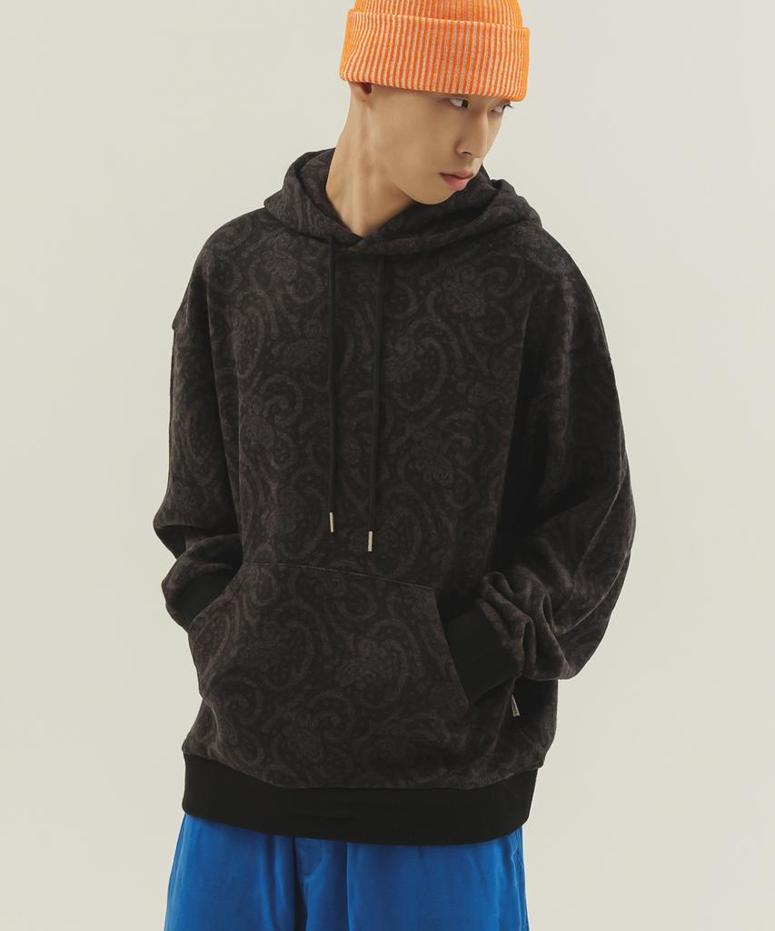 CAMEL WORK Paisley Knit Hoodie (Charcoal)