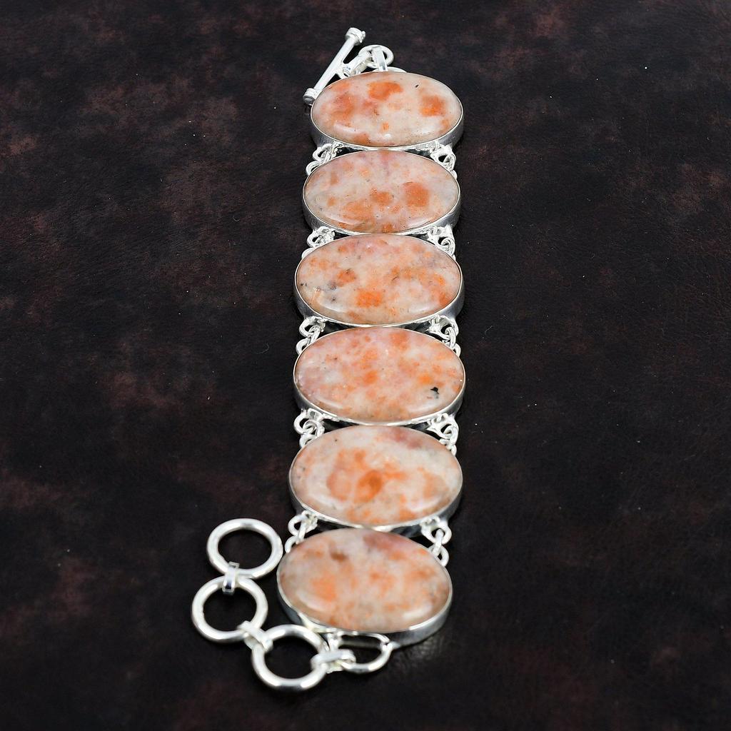 Браслет из солнечного камня Оригинальный браслет из драгоценных камней Серебряные украшения Браслет из стерлингового серебра 925 пробы Регулируемый браслет-цепочка Ювелирные изделия ручной работы для подарка
