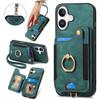 For iPhone 16 Case RFID Blocking Handbag Leather+TPU Phone Cover Card Slots, Ring Holder - Black