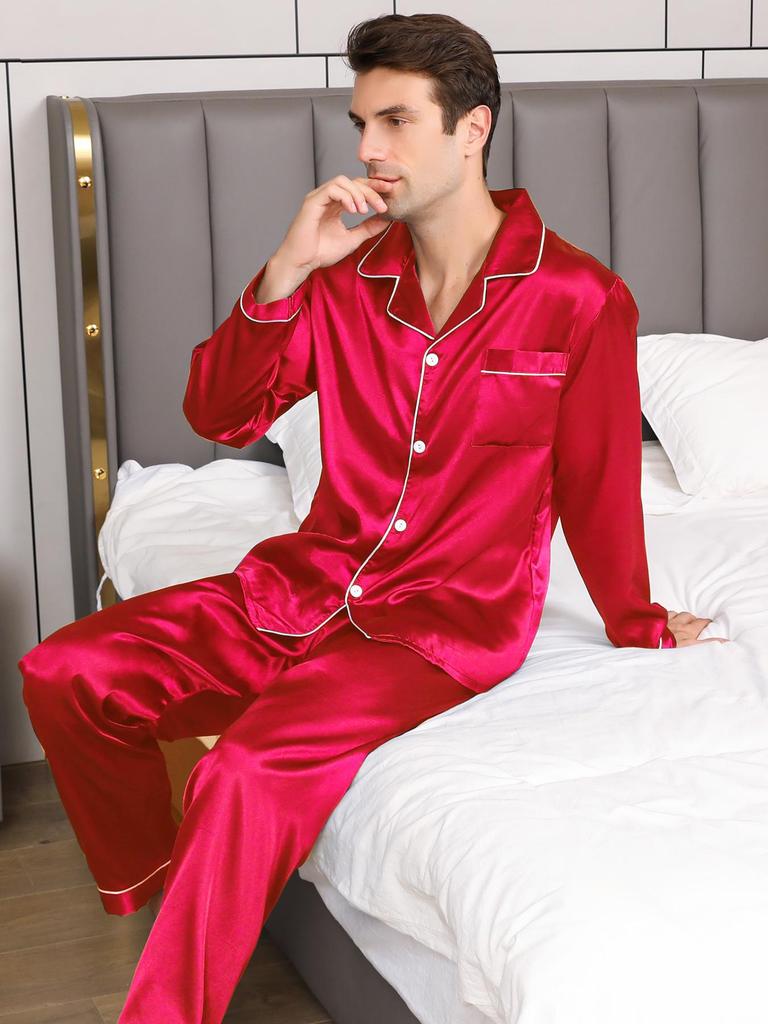 Moolmeyno Мужская пижама Ice Silk с длинными рукавами и брюками